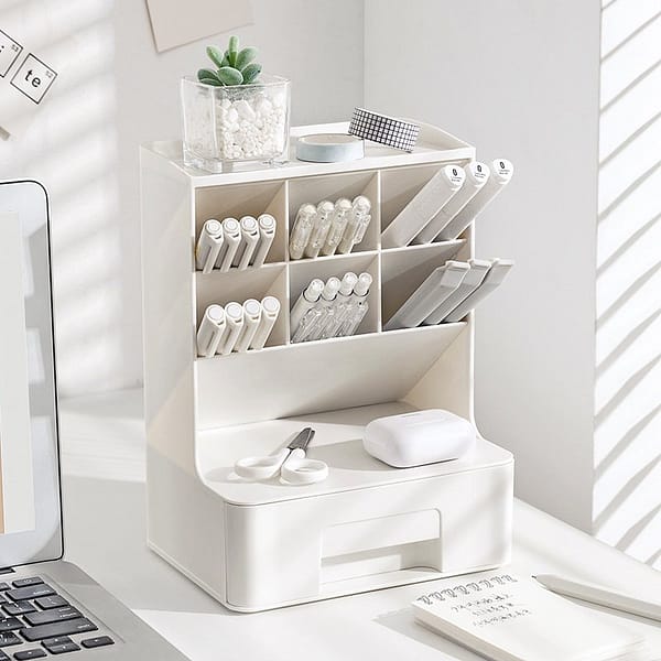 Obliquely Inserted Pen Holder Desktop Clutter Desk Storage Box