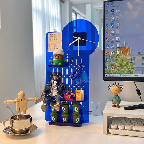 Acrylic Pegboard Desktop Storage Rack With Clock